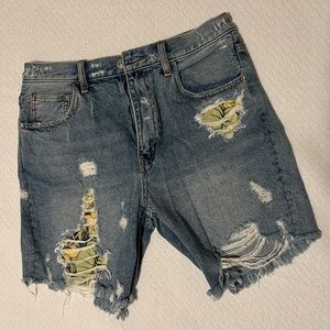 Free People Distressed, Patchwork Jean Shorts